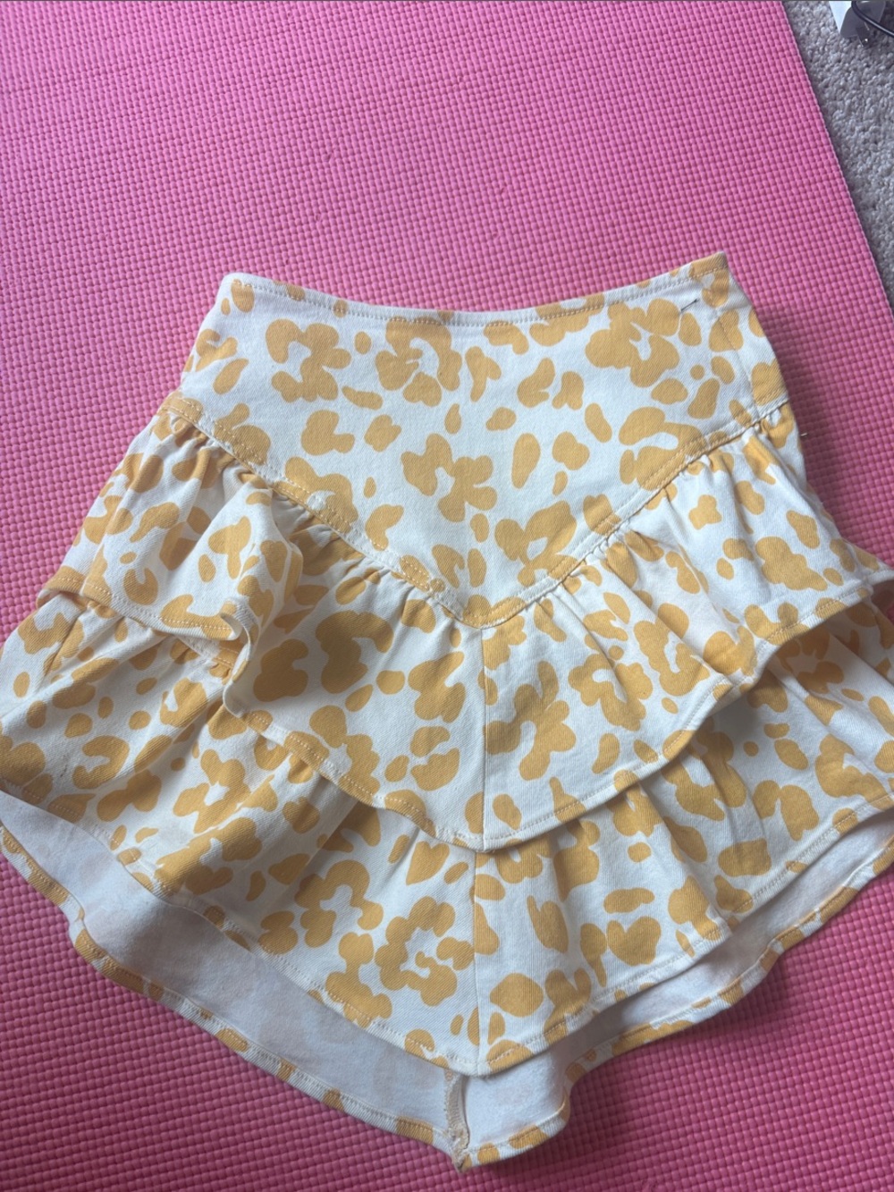 MOTHER Yellow Floral Tiered Ruffle Skort